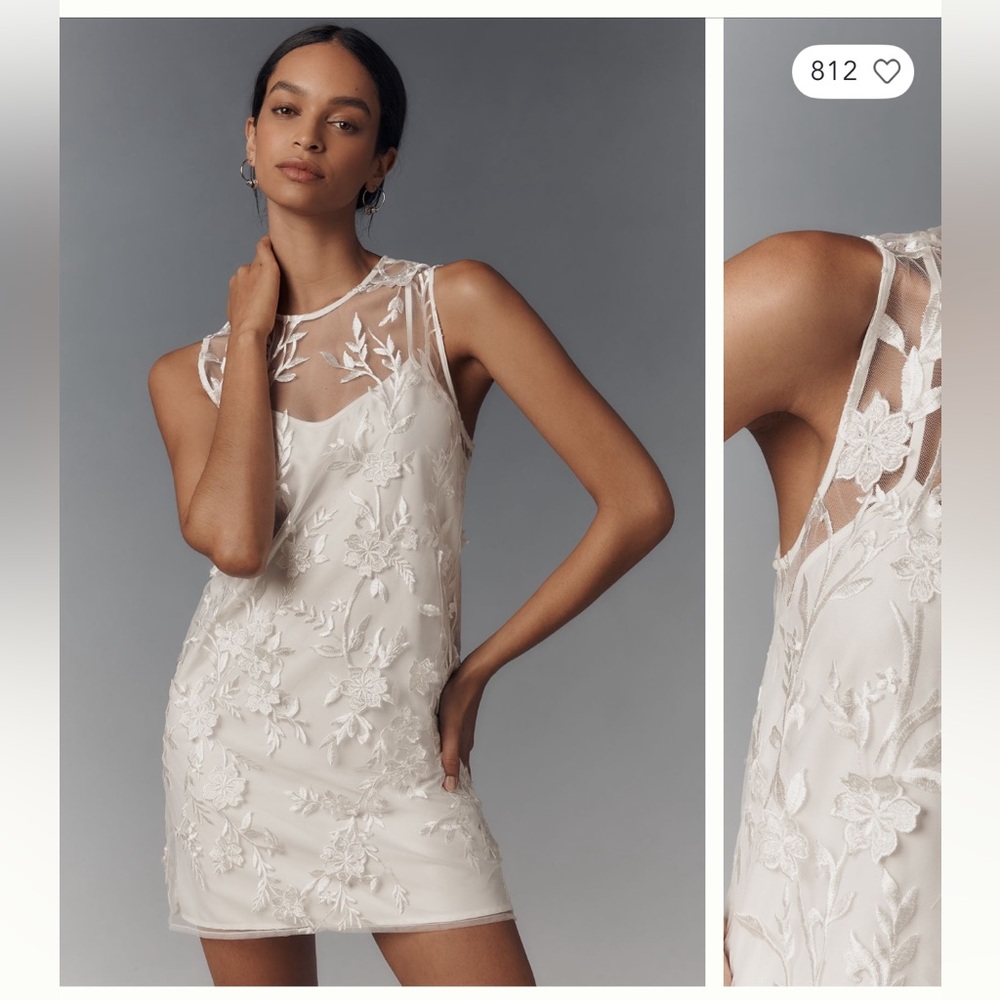 Anthropologie White Sheer Floral Embroidered Mini Dress